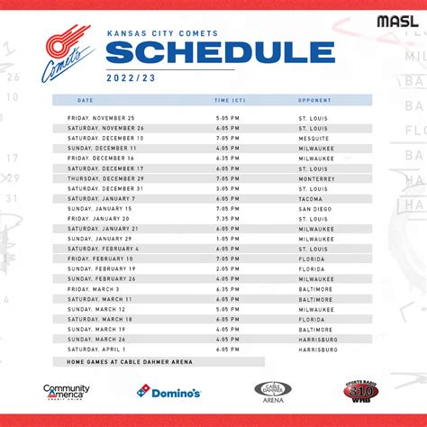 Next Week's Comets Schedule Sports
