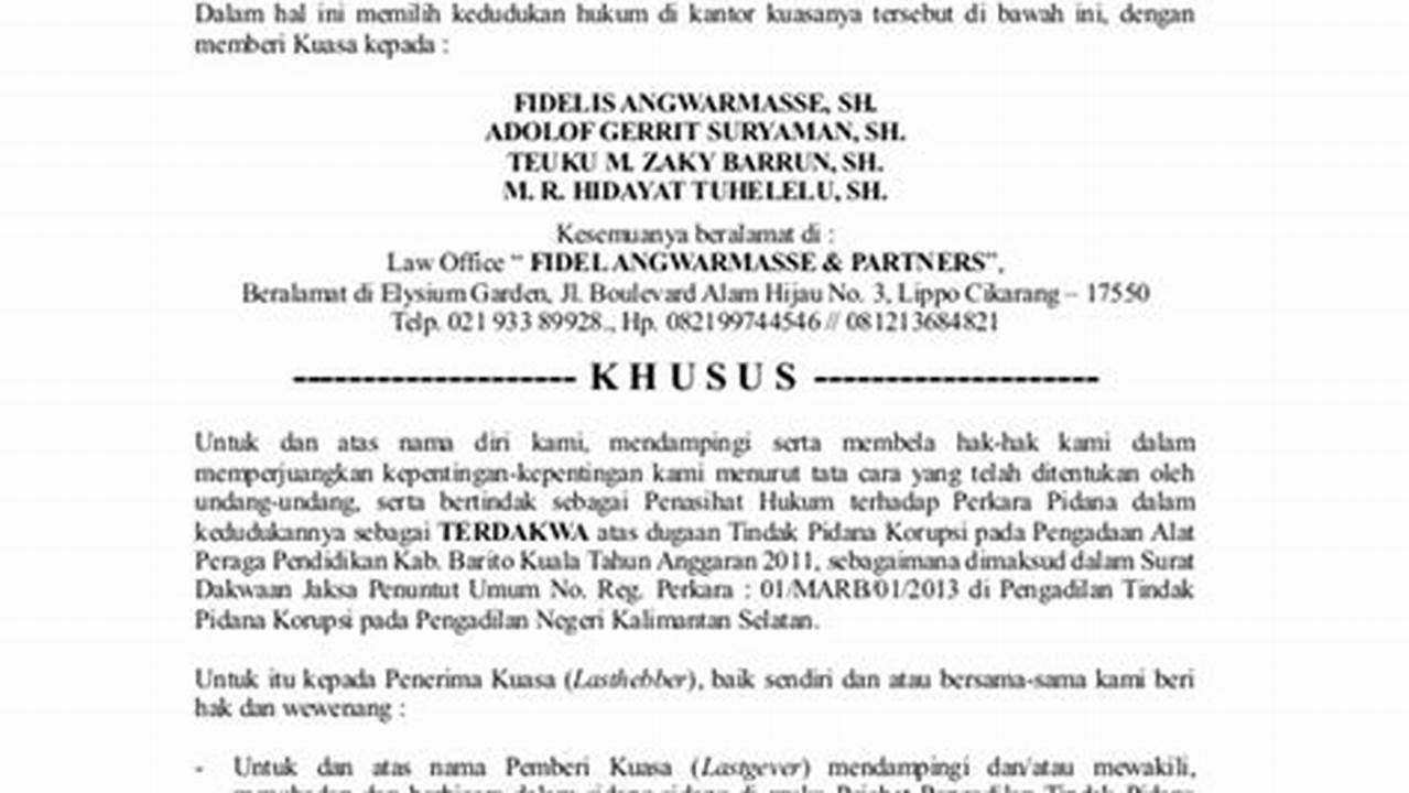 Kekuatan Hukum, Contoh Surat