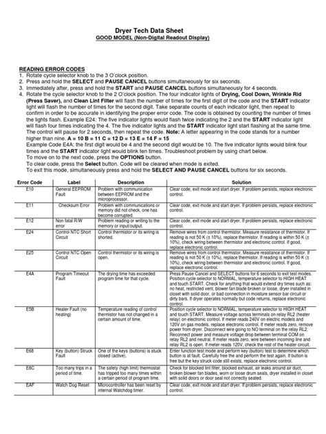 Kenmore 417 Dryer Tech Sheet | PDF | Clothes Dryer | Relay