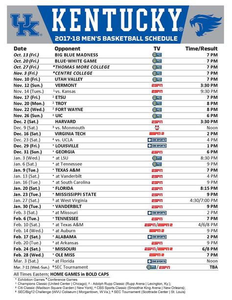 Kentucky Basketball Schedule 2023 24 Printable