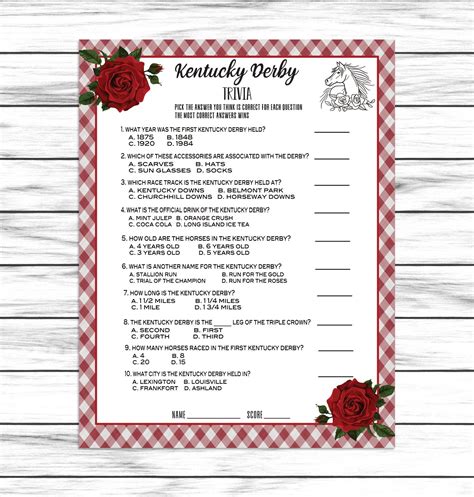 Kentucky Derby Trivia Printable