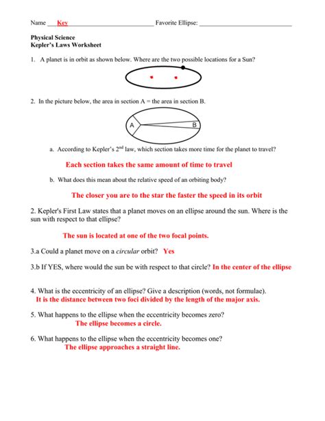 Keplers Laws Of Planetary Motion Worksheet Answers