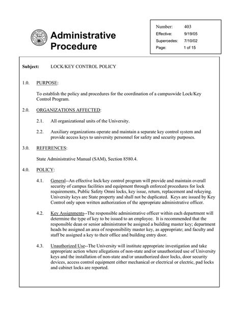 Key Control Policy Template