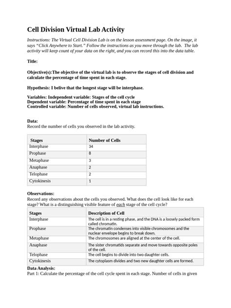 Key Components of a Strong Virtual Cell Division Lab Report