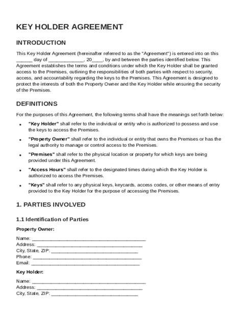 Key Holder Agreement Template Word Form - Fill Out and Sign Printable PDF Template | signNow