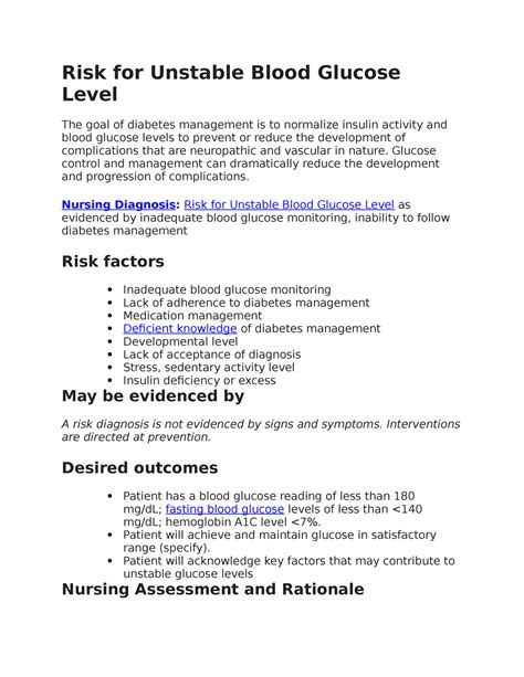 Key Indicators of Unstable Blood Sugar