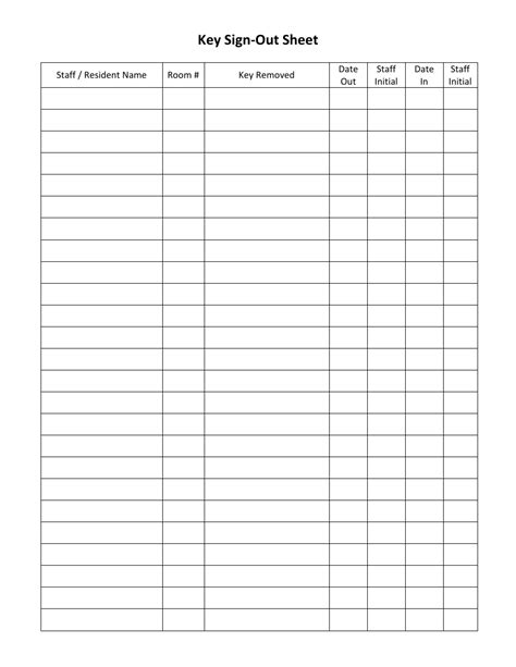 Key Sign Out Sheet Template