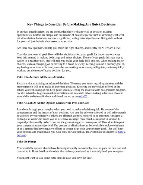 Key Things to Consider