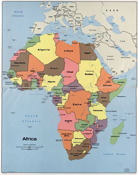 An Africa map showing the names of different countries