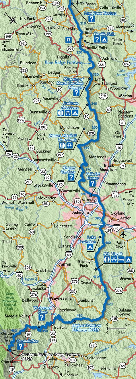 MAP Blue Ridge Parkway Milepost Map