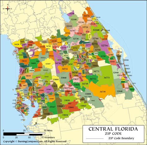 MAP Central Florida Zip Codes Map