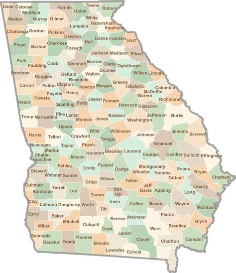 county map of Georgia with cities