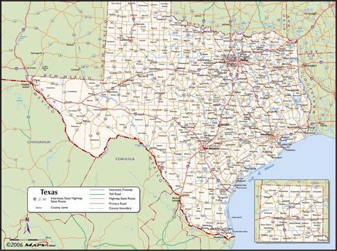 County Map of Texas with Roads
