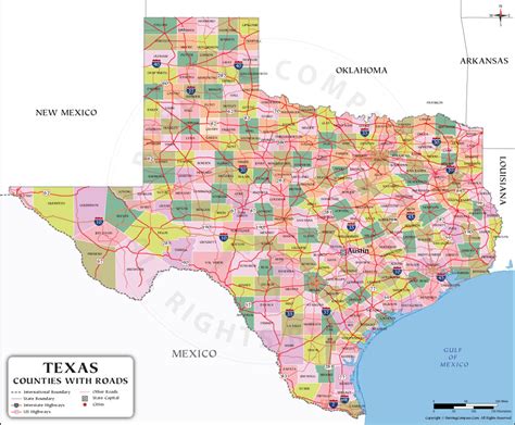 MAP County Road Map of Texas