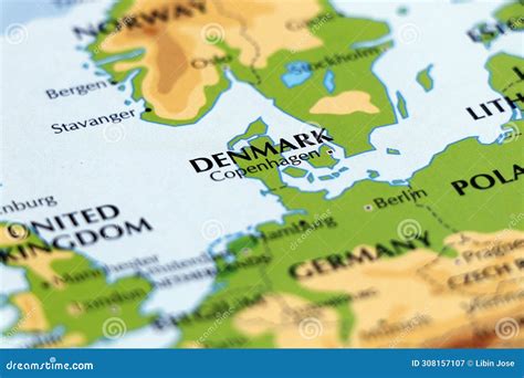 Map of Denmark on a Map of Europe