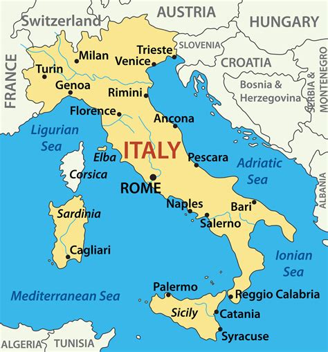 A map of Italy on a world map
