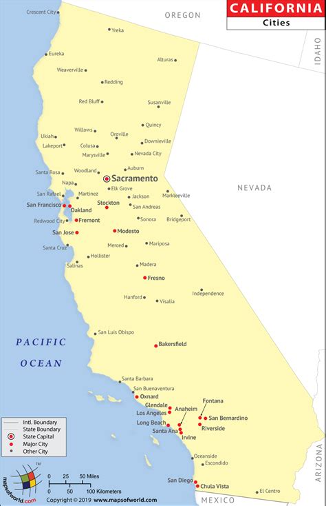 MAP Major Cities In California Map