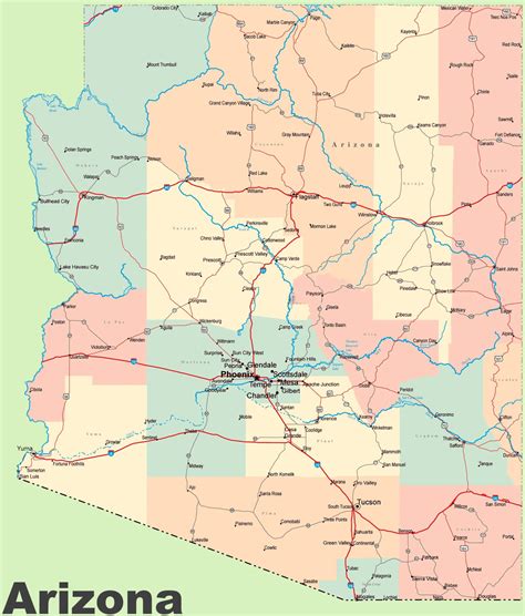 Map of Arizona with cities