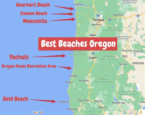 Map of beaches in Oregon