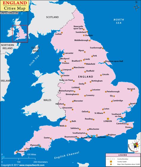 MAP Map of Cities in England