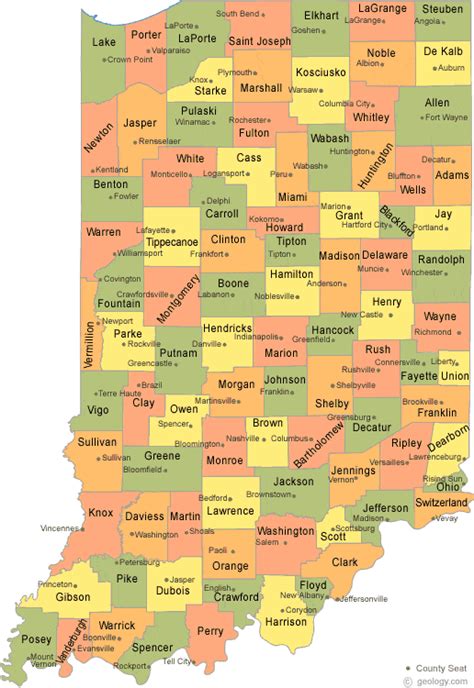 Map of Counties in Indiana