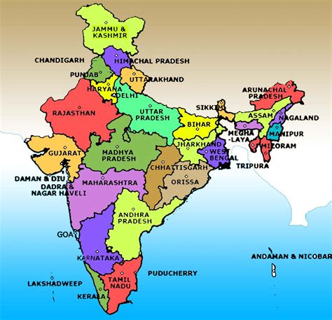 A map of India with states