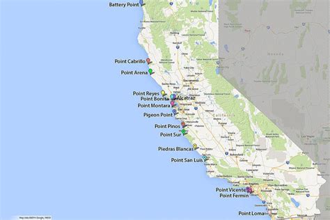 Map of Lighthouses in California