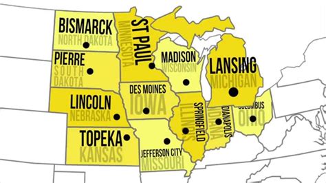 Map of Midwest States and Capitals