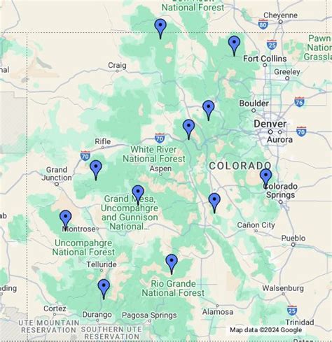 Map of National Forests in Colorado