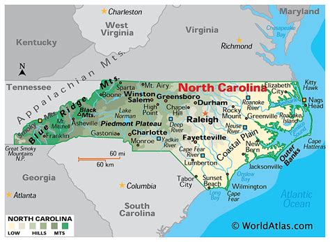 MAP Map Of North Carolina Printable