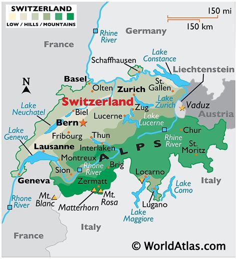 Map of Switzerland and Italy