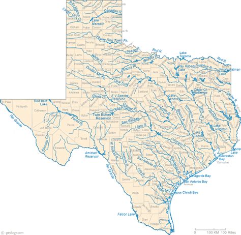 Map of Texas with Cities and Rivers