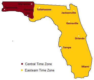 Map of Time Zones in Florida