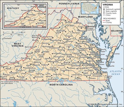 MAP Map of Virginia with Cities