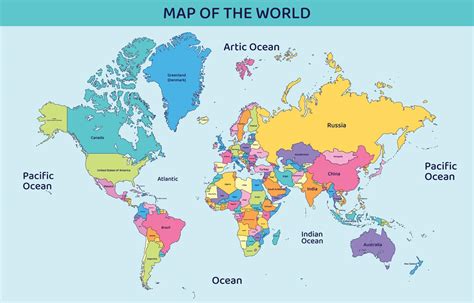 Map of World with Names of Countries