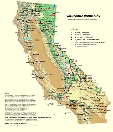 California Map Mountain Ranges