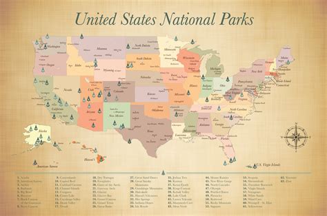 MAP National Parks in the US