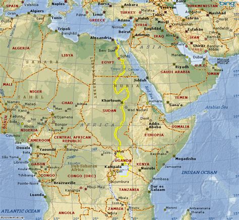 Nile River on Map of Africa