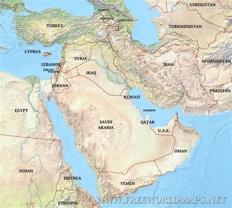 Physical Map of Middle East