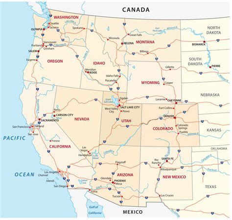 MAP Road Map Of The Western United States