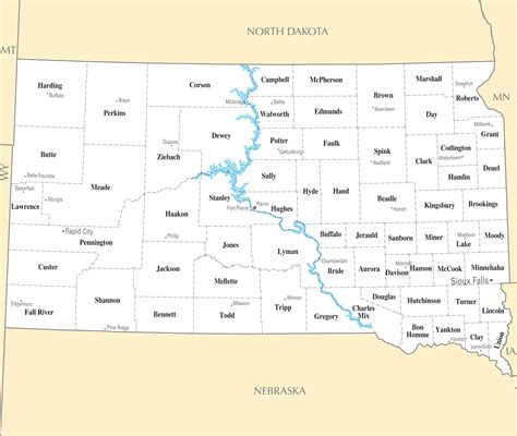 South Dakota Map with Cities