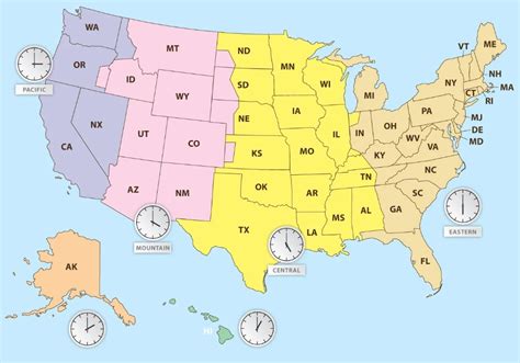 Map of US showing time zones