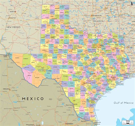 MAP Texas Road Map With Counties