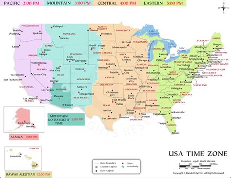 MAP Time Zones USA Printable Map
