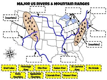 MAP US Rivers and Mountains Map