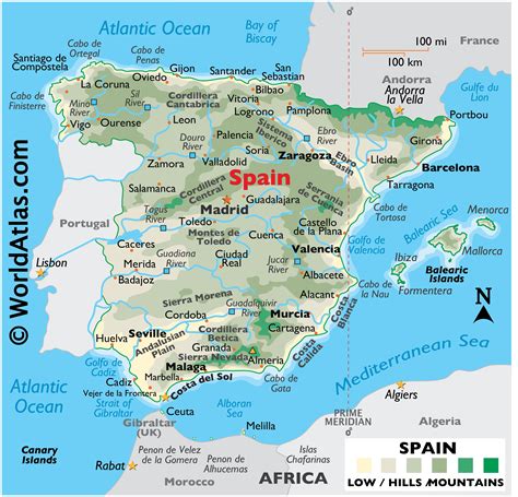 World Map with Spain highlighted