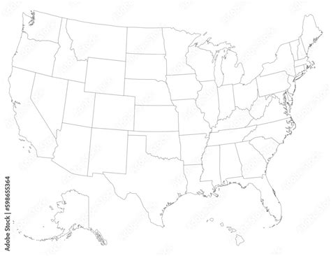 White Map of USA with highlighted states
