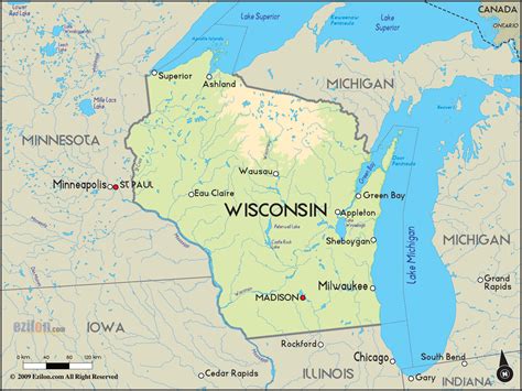 MAP Wisconsin On A Map Of Usa