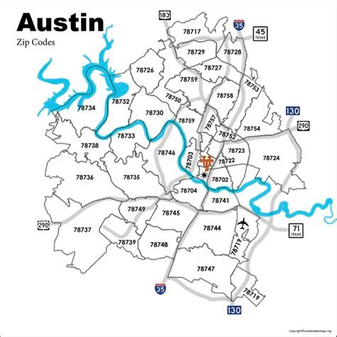 MAP Zip Codes in Austin Texas Map