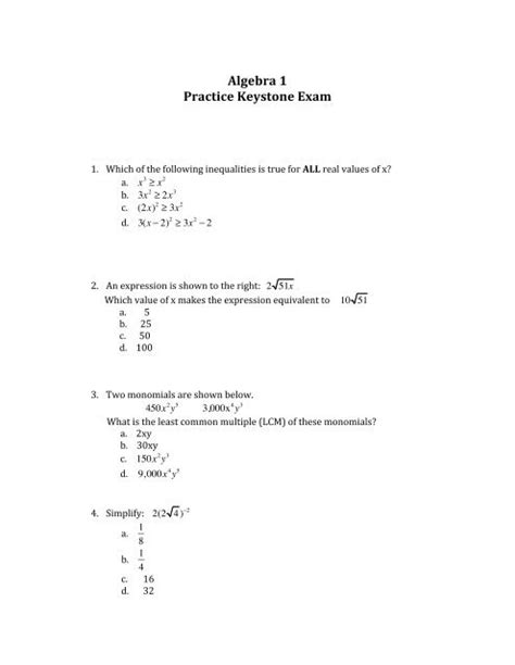 Keystone Algebra I Practice Test